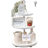 SensaCasa Farmhouse Tiered Tray – 3 Tier Tray – Rustic White Three Tier Tray - Wooden Farmhouse Kitc
