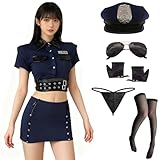 [Yi-gog] ハロウィン コスプレ 仮装 ポリス 制服 警察官 ミニスカポリス レディース ハロウィンコスプレ 警察 パーティー衣装 (ブルー)