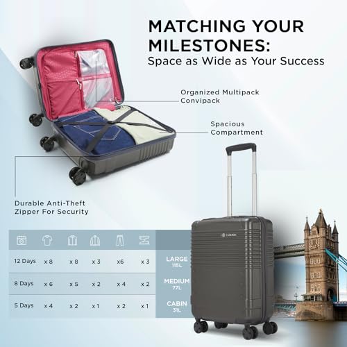 Image of Carlton Alumina | Cabin Trolley Bag, 56 Cm Small Hardsided Luggage | 8 Wheels, TSA Lock | Polycarbonate | Premium Suitcase for Travel | 5 Year International Warranty | Metallic Graphite