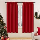 Deconovo Blackout Christmas Curtains, Thermal Insulated Rod Pocket Window Drapes, Noise Reducing, Oeko-TEX Certified, Room Darkening Curtains for Bedroom/Living Room, 2 Panels, Red, 42W x 72L