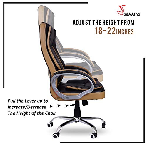 Image of beAAtho JS-1 Teak High Back Office Revolving Chair (Black and Tan)