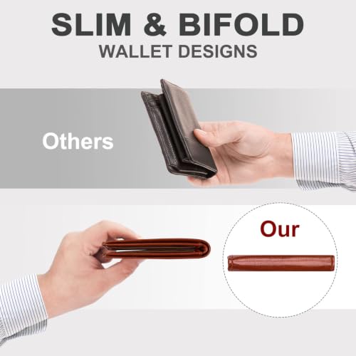 Image of Chelmon Slim Wallet for Men ID Window with RFID Blocking Minimalist Front Pocket Bifold Bussiness Card Holder Gift for Men, Alaska Brown