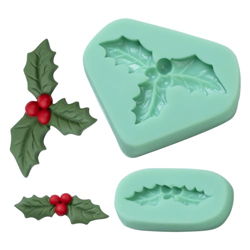 KALAIEN Christmas Fondant Molds Set,Xmas Holly Leaf Molds(Holly Leaves)
