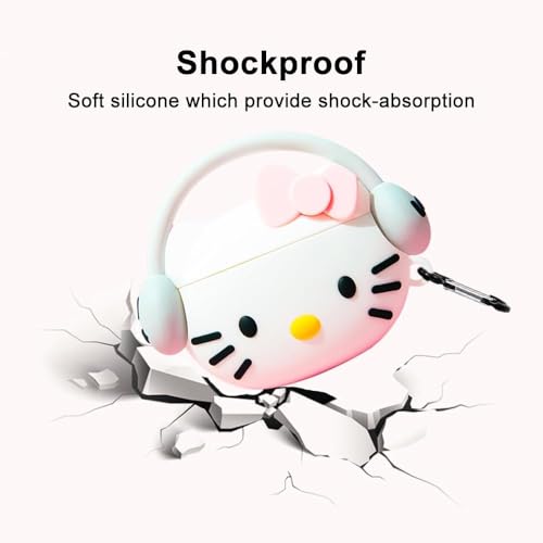 Image of Meyaar Earphone Case Cover Compatible for Realme Buds T300 & T310, Soft Silicone Skin Case Cover Shock-Absorbing Protective Case with Keychain for realme Buds T310 & T300 Only (Headphone White Kitty)