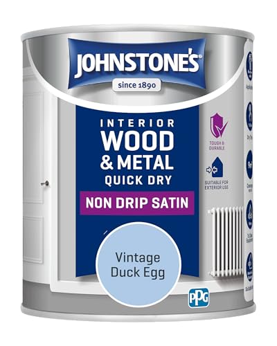 Johnstone's - Quick Dry & Nondrip Satin Paint for Wood & Metal - Vintage Duck Egg | Interior & Exterior | Self-Undercoating, Low Odour, Water-Based, Dry in 1-2 Hours | 12m2 Coverage per Litre | 750ml