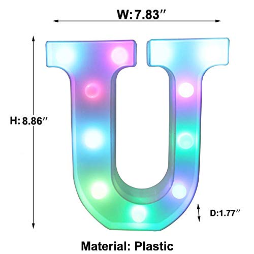 Image of Pooqla Colorful LED Marquee Letter Lights with Remote - Light Up Marquee Signs - Party Bar Letters with Lights Decorations for The Home - Multicolor U