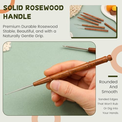 Wuadua 0.5mm Crochet Hook Ergonomic Crochet Hooks with Wooden Handle — view 3