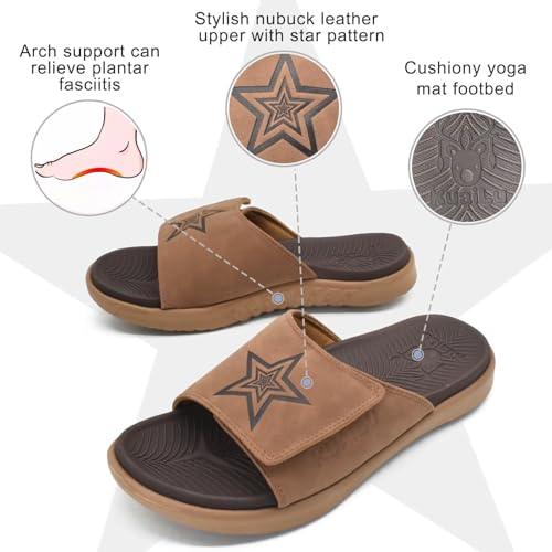 Image of KuaiLu Mens Atheletic Slides Wide Adjustable Arch Support Sport Sandals | Soft Cushioned Open Toe Summer Slippers for Plantar Fasciitis Slip On House Shoes Indoor Outdoor
