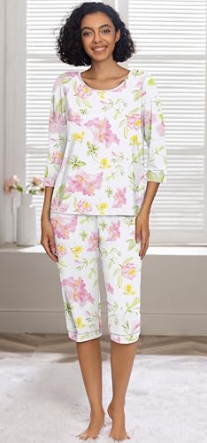 Image of PrinStory Womens Pajama Sets Capri Pjs Soft Lounge Sets XS-4XL