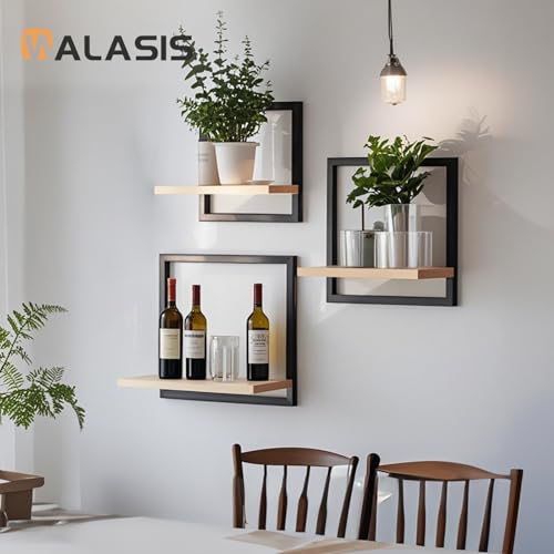 Walasis Schwarz Wandregal Metall für Wohnzimmer: 3er Set Quadratische Regal Wand Modern Wanddeko Regale für Wände Wandboard für Schlafzimmer Badezimmer Ecke