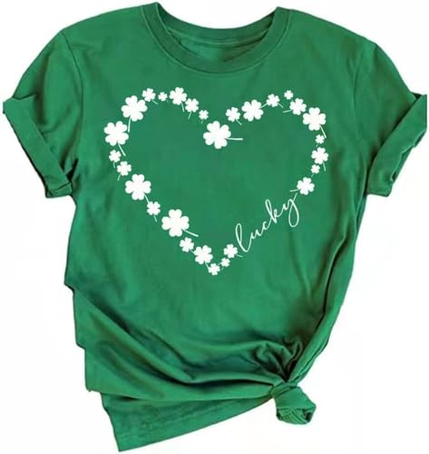 Ykomow St Patricks Day Shirts - Maglietta da donna a maniche corte con stampa leopardata, Verde fortunato, M