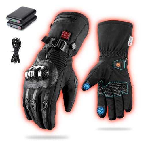 GUMOCH Heated Motorcycle Gloves for Men Women with 7.4V 3000mAh Rechargeable Batteries Touchscreen Waterproof Windproof Non-Slip Heated Gloves for Cycling (Black, X-Large)