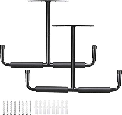 Ganchos de Garaje, Ganchos de Dobles Puntas Techo de Gran Capacidad de Pared con EVA Revestimiento Antideslizante, Colgar Soporte Bici para Organizar Herramientas, Escaleras, 2 Piezas/Negro