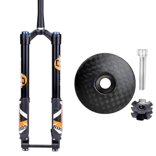 BUCKLOS 26/27.5/29 inch Bike Air Suspension Inverted Downhill Fork,Thru Axle Boost 15x110mm Travel 140mm Tapered Forks & Matte Carbon Fiber Headset Top Cap and Star Nut
