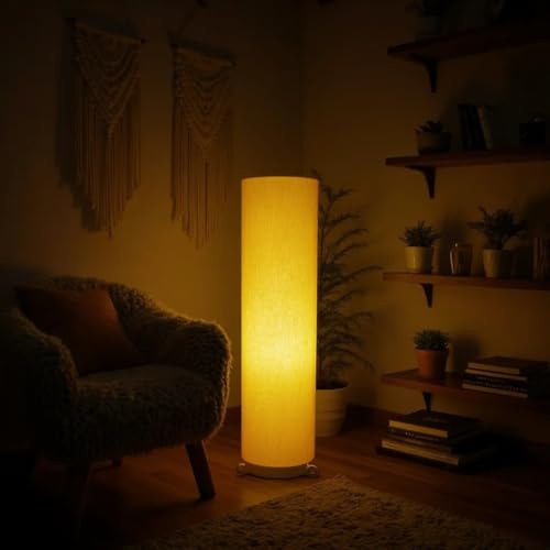 Image of Cotton Fabric Floor Lamp for Bedroom, Living Room, Bed Room, Office | Dimmable Night Stand Desk Lamp for Reading Corner (Yellow1)