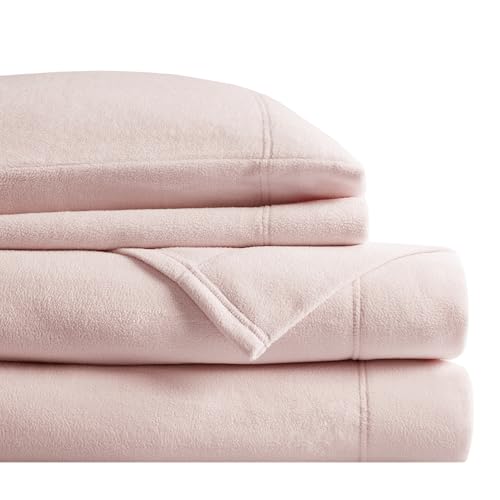 True North by Sleep Philosophy Soft & Cozy Micro Fleece Sheet Set, Fitted Sheets Deep Elastic Pocket Fits Up to 16 Mattress, Warm Winter Bedding, Fleece Bed Set Twin Blush 3 Piece