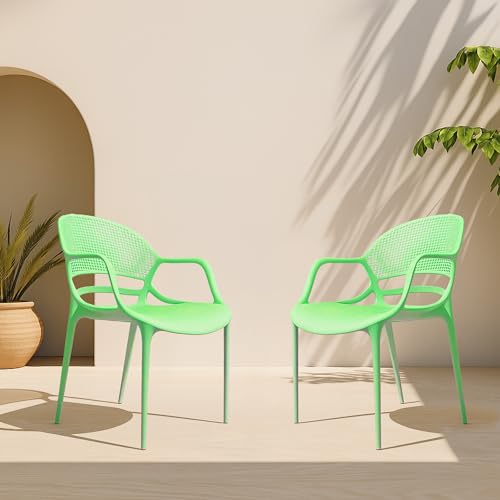Image of DIYA Sunset Garden Plastic Chair |Outdoor Balcony Arm Chair for Lawn & Home | UV-Resistant PP Body, Strong Build, 1-Year Warranty - Set of 2 (Green)