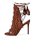 onlymakerheels Gladiator Heels Tassels Open Toe Sandals Fringe Lace up Ankle Strappy High Heels Sandals Brown Size8