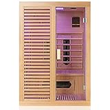 Dewello® Infrarotkabine Infrarotsauna Hamlin 130x105 für 1-2 Personen aus Hemlock Holz mit Keramikstrahler, Bodenstrahler, LED-Farblicht, Bluetooth, FM,MP3,USB