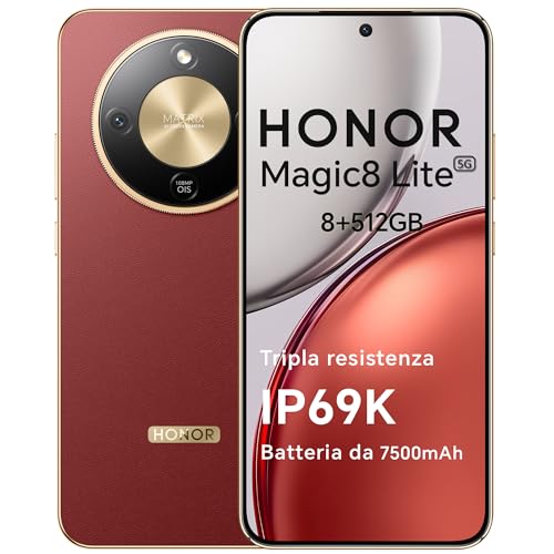 Honor Magic8 Lite Smartphone 5G, 8+512GB, Tripla Resistenza-Ip69K, 7500 Mah, Fotocamera Ai 108 Mp Con Ois, Display Amoled Da 6.79 Pollici Cellulari, Ai Intelligente, Dual Sim, Nfc, Reddish Brown-image