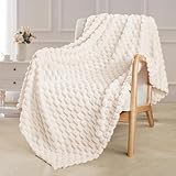Exclusivo Mezcla Extra Large Throw Blanket for Couch, 50x70 Inches Soft Cozy Warm Plush Blanket, Fleece Blanket All Seasons Use, Ivory