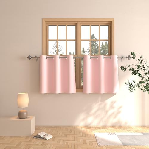 UPOPO Pink Tier Curtains 24 inch Girls Room Darkening Kitchen Tiers Nursery Bathroom Short Curtain Basement Triple Weave Small Mini Cafe Curtains Half Window Treatment Set 2 Panels Grommet Top Drapes