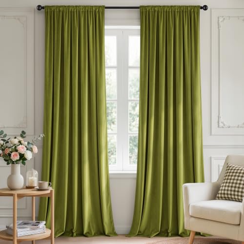 Image of MIULEE Moss Green Blackout Velvet Curtains Drapes 84 Inch Long 52 inchx84 inch