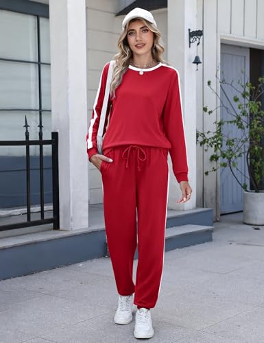 Image of Marvmys Women Long Sleeve Tracksuits Fashion 2 Piece Lounge Set Travel Outfits Jogger Set