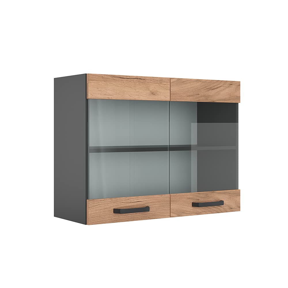 Vicco Küchenglasschrank R-Line, Goldkraft Eiche, 80 cm, zur freien Kombination innerhalb modularer Küchensysteme
