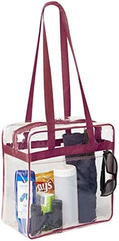 Clear 12 x 12 x 6 Stadium Tote Bag with Side Pocket and 35" Shoulder Straps