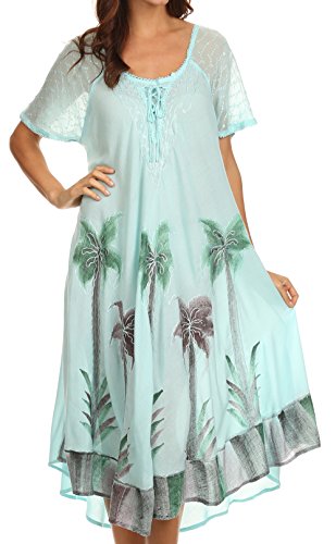 Sakkas 14610New - Kai Palm Tree Caftan Tank Dress/Cover Up - Baby Blue