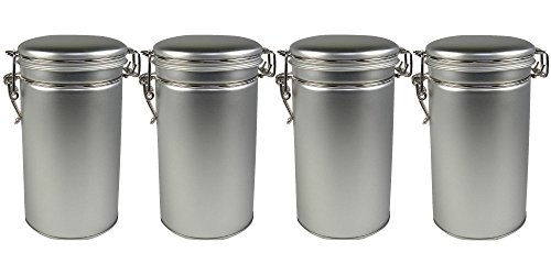 Steel Loose Leaf Tea and Spice Tin Round Canisters with Latch Cover - Set of 4