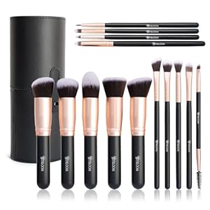 Skybloom 14 Piece Premium Makeup Brush-Set with Leather Case, Black and Rose Gold