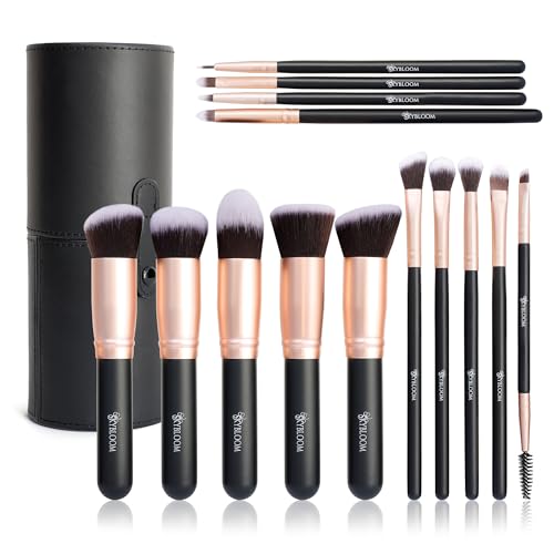 Skybloom 14 Piece Premium Makeup Brush-Set with Leather Case, Black and Rose Gold by Skybloom - Used condition - US$11.06