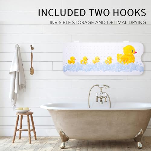 Image of PRATIQUE Kids Bath Mat for Tub Non Slip，40 X 16 Inch Extra Long Kids Bathtub Mat Duck Print Bathtub Shower Mat Safety Anti Slip with Suction Cups and Drain Holes, Machine Washable