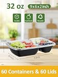 NEEBAKE 60 Sets 32oz Meal Prep Containers 2 Compartment - Plastic Food Storage Containers 2 Compartments with Lids