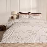 OHS Bedding Double Bed Set Tufted Bows, Bow Gifts for Women Super Soft Cosy Warm Bow Bedding Quilt Cover Luxurious Comfy Double Duvet Set with Matching Pillowcases, Stone