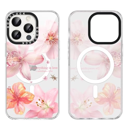 Coque iPhone 15 Pro MagSafe transparente à motif hibiscus floral en TPU souple