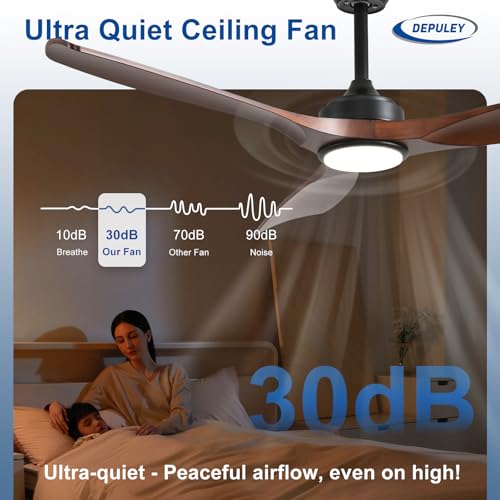 Image of Depuley 52-Inch Ceiling Fan with Light: Walnut 3 Blade Outdoor Fans for Patios - Dimmable Indoor Fan with Remote APP Control Ultra Quiet DC Motor Reversible 6 Speed Timer