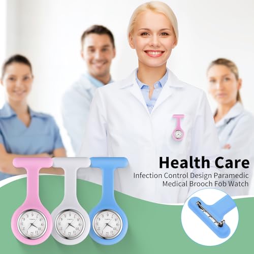 Image of Kenning 15 Pack Clip on Nurse Watches for Women Men, Silicone Lapel Pin Pocket Fob Stethoscope Watch with Second Hand for Employee Appreciation CNA Week Doctor Nurse Student Graduation Gift