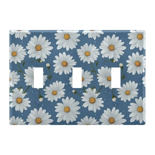 Light Switch Cover White Daisy Flower Wall Plates for Electrical Outlets 3 Gang 202a8909