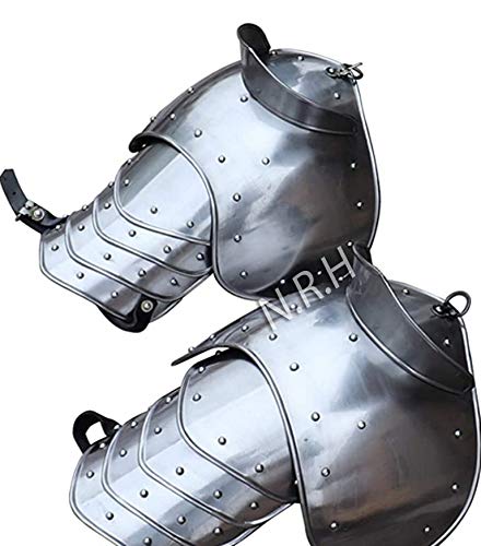 Medieval Warrior Riveted Pauldrons with Sword Breakers Set Lot of 2 Shoulder Armor Silver
