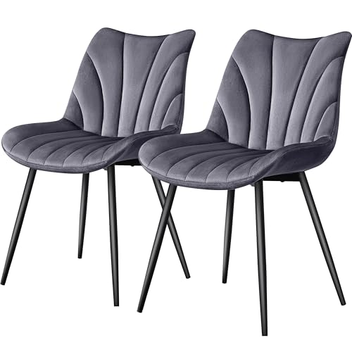 Yaheetech Lot de 2 Chaises de Salle à Manger avec Dossier Chaise de Cuisine Rétro Assise en Velours et Pieds en Métal Gris Foncé