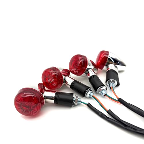 Image of Universal 4pcs Motorcycle Turn Signals Chrome Bullet Front Rear Lights Compatible with Harley Honda Suzuki Yamaha Kawasaki Motorcycle Bobber Chopper(Red shell)