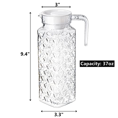 Peohud 2 Pack Acrylic Pitchers with Lid and Handle, 1.1 Litre Clear Plastic Juice Jug, Transparent Water Pitcher for Fridge, Iced Tea, Sangria, Lemonade, Cold or Hot Beverages, BPA-Free,Shatter-Proof - Image 3