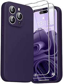 GOODVISH 3 in 1 Designed for iPhone 14 Pro Silicone Case 2022, with 2 Pack Screen Protector, Full Cover [Enhanced Camera Protection] 6.1" Soft 14pro Case[Anti-Scratch Microfiber Lining], Dark Purple