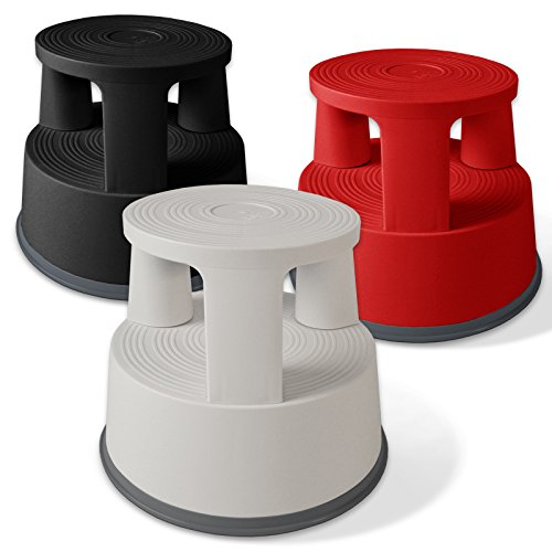 casa pura Black Kick Stool | Rolling Step Stool with Spring Loaded Wheels | Dent-Proof Polypropylene | 330 LBS Load Capacity