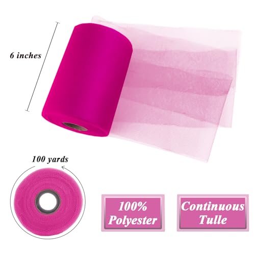 Image of Magenta Tulle Fabric Roll 6 Inch x 100 Yards Tulle Ribbon