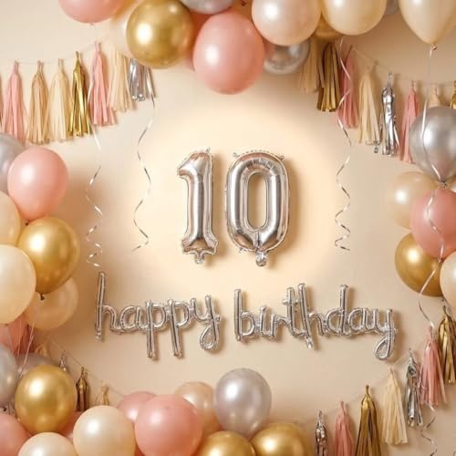 Image of Number 10 Balloon Foil Mylar Balloons for Birthday Party Decoration (Silver, 16 Inch)