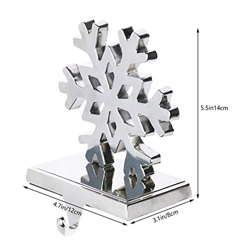 Fowecelt 2Pack Snowflake Christmas Stocking Hanger Silver Metal Mantle Stocking Holders for Mantel Shelf Christmas Holiday Decorations
